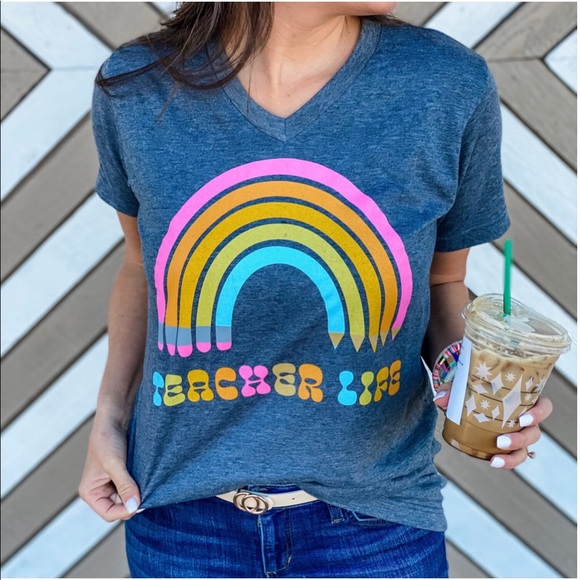 Teacher Life v-neck rainbow graphic T - Picture 2 of 2